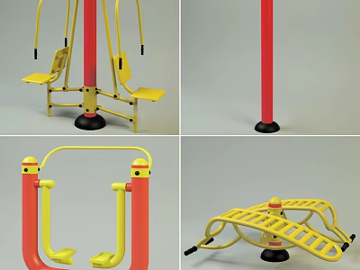 Outdoor Sports Equipment With Yellow And Red Posts Seats And Climbing Ladder 3d model
