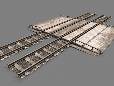 Railroad Tracks Crossing with Steel Rails and Gravel Bed at Railway Junction 3d model