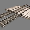Railroad Tracks Crossing with Steel Rails and Gravel Bed at Railway Junction