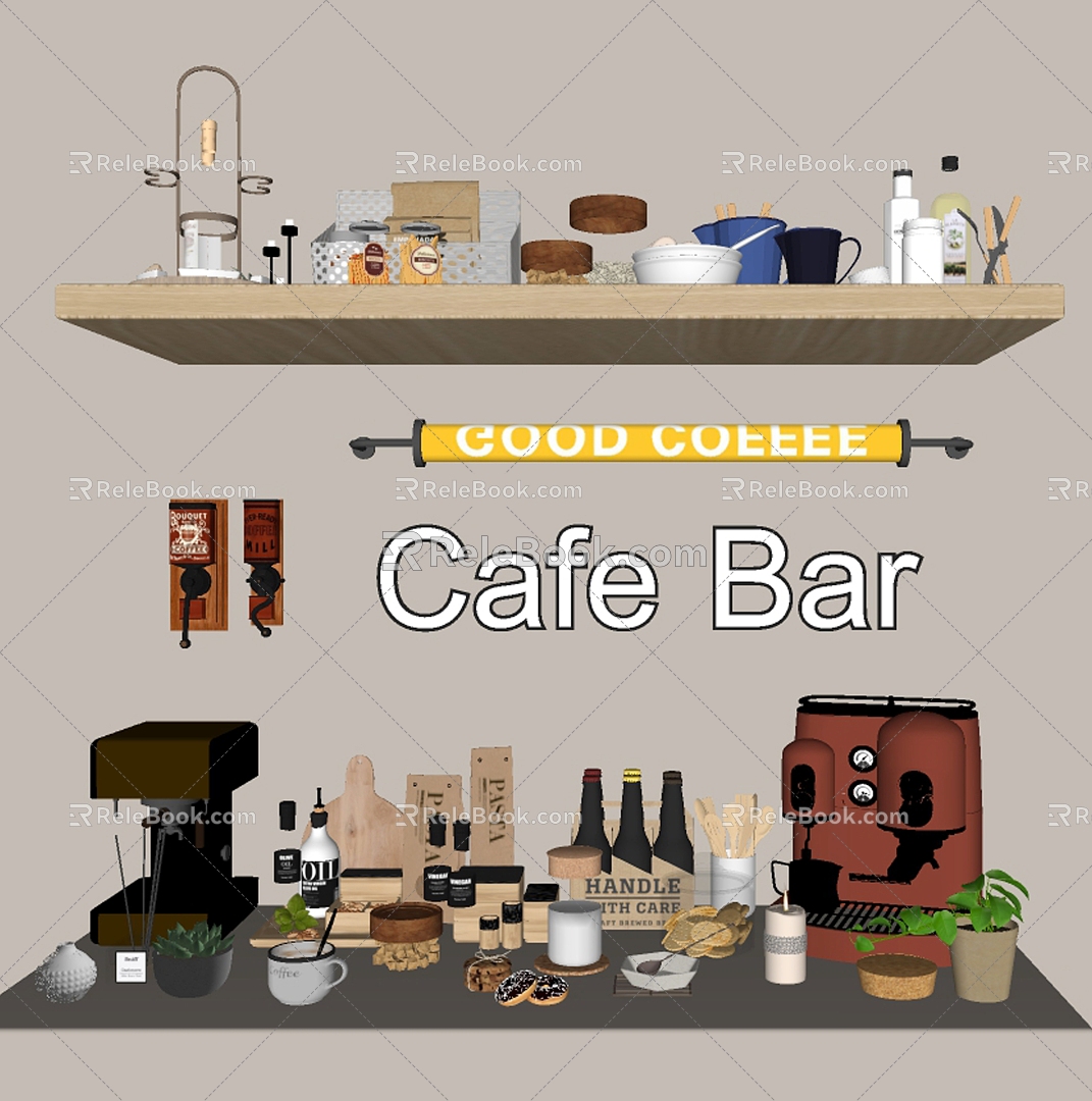 Modern Kitchen Supplies Coffee Machine Coffee Cup Coffee Bag Light Box 3d model