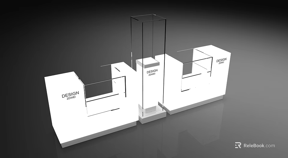 Modern Display Shelves With White Platforms And Transparent Glass Showcase Design 3d model 