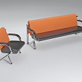 Modern Public Chairs With Orange Seats Black Cushions And Silver Metal Frames
