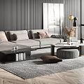 Modern Sofa And Coffee Table Set In Living Room With Pillows Rug And Wall Lighting