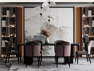 New Chinese Restaurant Dining Table Chair 3d model