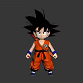Anime Game Character Goku With Orange Outfit Black Spiky Hair Blue Wristbands And Red Staff 3d model