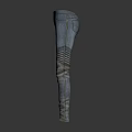 Blue Distressed Motorcycle Jeans With Striped Legs And Slim Fit Design
