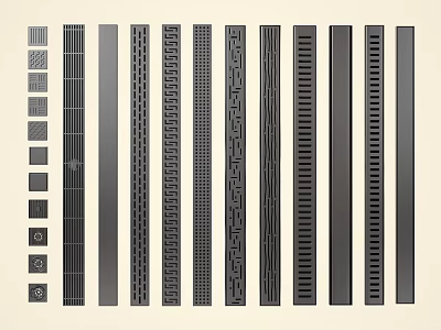 Vertical Black Decorative Strips with Diverse Patterns and Modern Design Elements 3d model