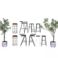 Modern Bar Stools With Metal Frames And Potted Plants In Interior 3d model