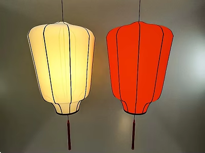 Traditional Hanging Yellow And Red Lanterns With Tassels For Indoor Decor 3d model