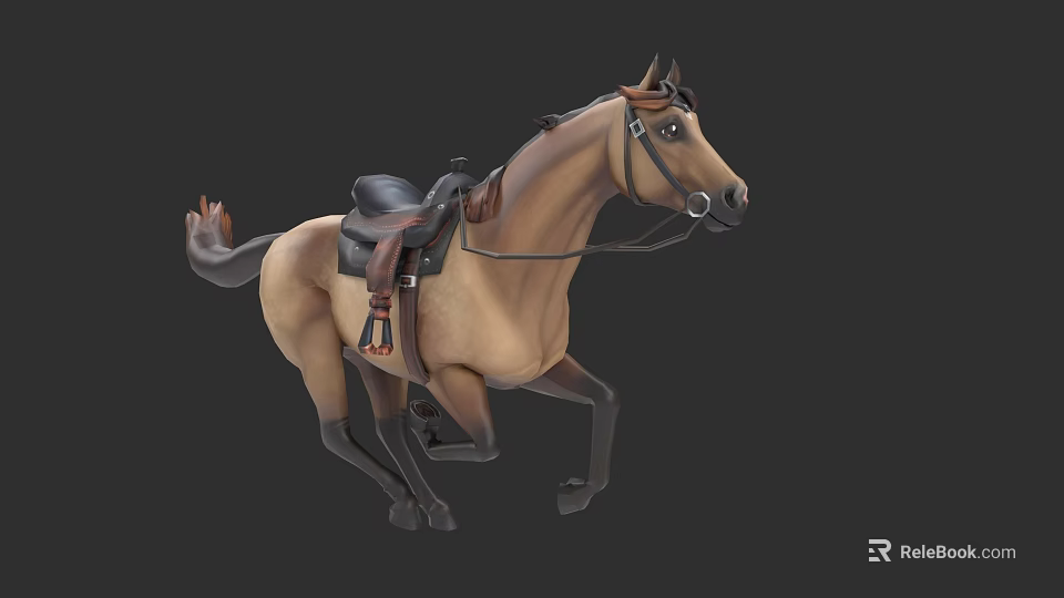 Detailed Brown Horse 3D Model With Saddle Reins Galloping In Action 3d model 