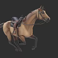 Detailed Brown Horse 3D Model With Saddle Reins Galloping In Action