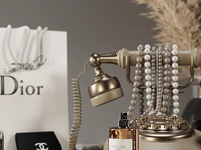 Luxury Accessories Collection Featuring Dior Shopping Bag Chanel Box And Pearl Necklace 3d model