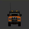 Orange Off Road Pickup Truck With Muddy Exterior Spotlights And Antenna