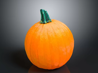 Fresh Ripe Orange Pumpkin with Green Stem and Smooth Texture on Black Background 3d model