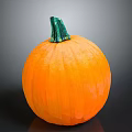 Fresh Ripe Orange Pumpkin with Green Stem and Smooth Texture on Black Background
