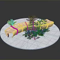 Circular Platform Featuring Pink Tubular Structure With Green Trees And Small Figure