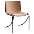 Modern Tan Leather Upholstered Armless Dining Chair With Sleek Polished Chrome Metal Frame