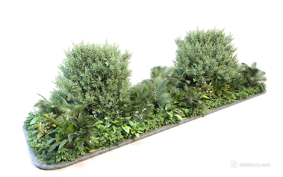 Roadside Greenery Landscaping With Diverse Plants And Shrubs Arrangement 3d model 