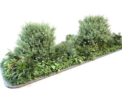 Roadside Greenery Landscaping With Diverse Plants And Shrubs Arrangement 3d model