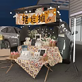 White SUV Trunk Market Stall Setup With Wooden Crates Chairs Plants And String Lights Decoration