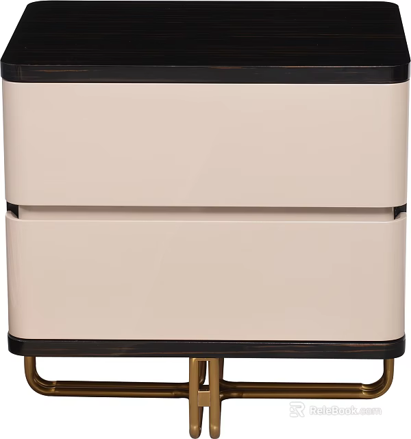 Elegant Modern Storage Cabinet With Beige Drawers Black Frame And Gold Metal Legs 3d model 