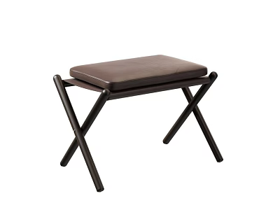 Modern Minimalist Stool With Brown Leather Seat And Black Crossed Legs 3d model