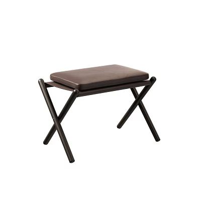 Modern Minimalist Stool With Brown Leather Seat And Black Crossed Legs 3d model