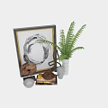 Modern Decorative Ornament Set With Wooden Metal Vase Green Fern Abstract Painting Bowl And Books
