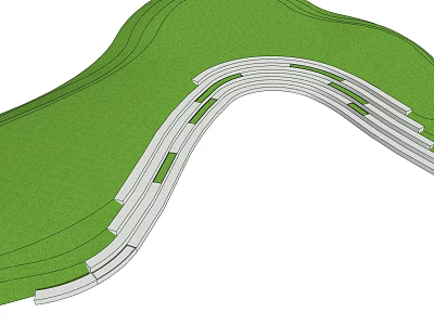 Curved Staircase In Green Landscape With White Steps And Green Stripes 3d model