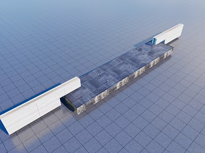 Modern Outdoor Water Fountain With Long Structure And White Borders On Grid Patterned Ground 3d model