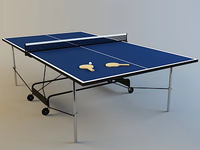 Blue Surface Portable Ping Pong Table With Wheels Paddles And Ball 3d model