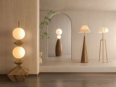 Modern Minimalist Floor Lamps With Wooden Bases And Metal Stands For Living Room 3d model