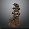 Brown Leather Chair With Multiple Cushioned Backrests And Intricate Wooden Frame Design