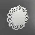 Ornate Floral Scroll Design Mirror Reflecting Bedroom With Bed Nightstand And Green Plant