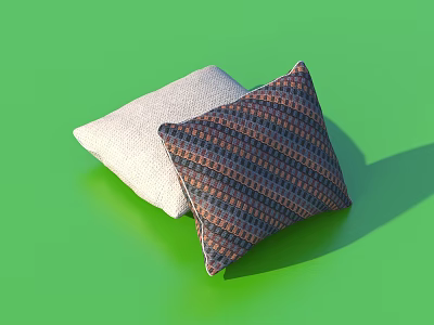 Light Colored and Dark Patterned Decorative Fabric Pillows on Green Surface 3d model
