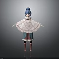 Anime Style 3D Character Model With Blue Bun Hair White Cape And Brown Boots