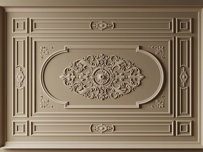 Ornate Ceiling With Classic Carved Decor Details 3d model