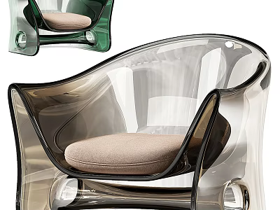 Stylish Modern Transparent Acrylic Leisure Chair With Beige Cushion And Armrest Design 3d model
