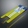 Shiny Yellow Blue Toy Boat Model with White Stripes Two Hulls and Seating