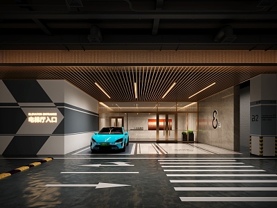 Modern Basement Parking Mall Parking Underground Garage Underground Garage Entrance Indoor Garage Xiaomi Car 3d model