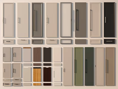 Various Kitchen Cabinet Doors With Different Colors And Modern Handle Designs 3d model