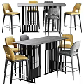 Modern Bar Counter Design With Sleek Black Frame And Yellow Gray Upholstered Bar Stools