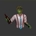Handsome Male Character Holding Wine Bottle With White Shirt Brown Suspenders And Blue Tie