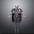 Horned Blue Skinned Mythical Warrior Character With Silver Armor And Red Cloak