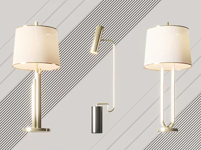 Modern Table Lamps With White Lampshades And Metal Bases In Various Styles 3d model