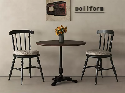 Elegant Round Negotiation Table With Black Chairs Upholstered Seats And Yellow Flower Vase 3d model