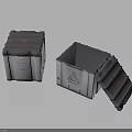 Gray Storage Boxes With Open Lid Red Symbols And Labels For Home Storage