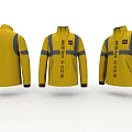 Yellow Utility Work Jacket With Reflective Stripes Pockets And Brand Text 3d model