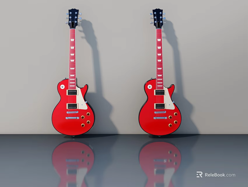 Modern Red Swing Doors With Smooth Finish And Reflective Surface Design 3d model