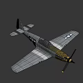 Silver Fighter Aircraft With Yellow Black Checkered Nose Blue Star Emblem On Wings And Propeller
